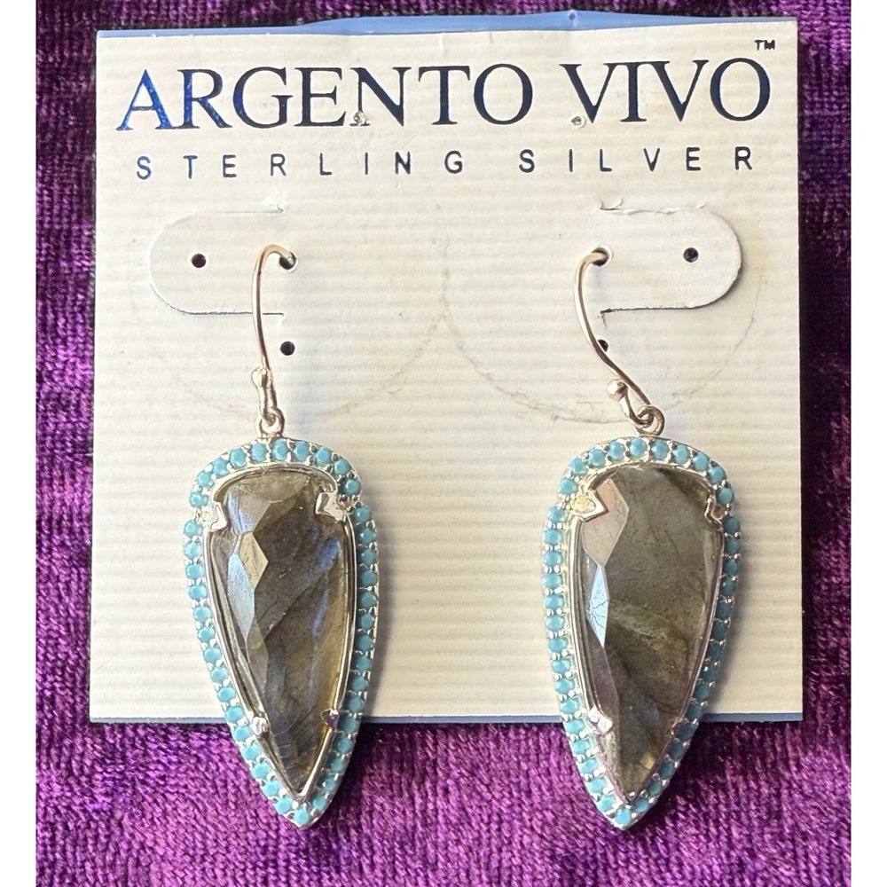 Labradorite Arrowhead Earrings Turquoise Sterling Silver Dangle Drop Gemstone‎